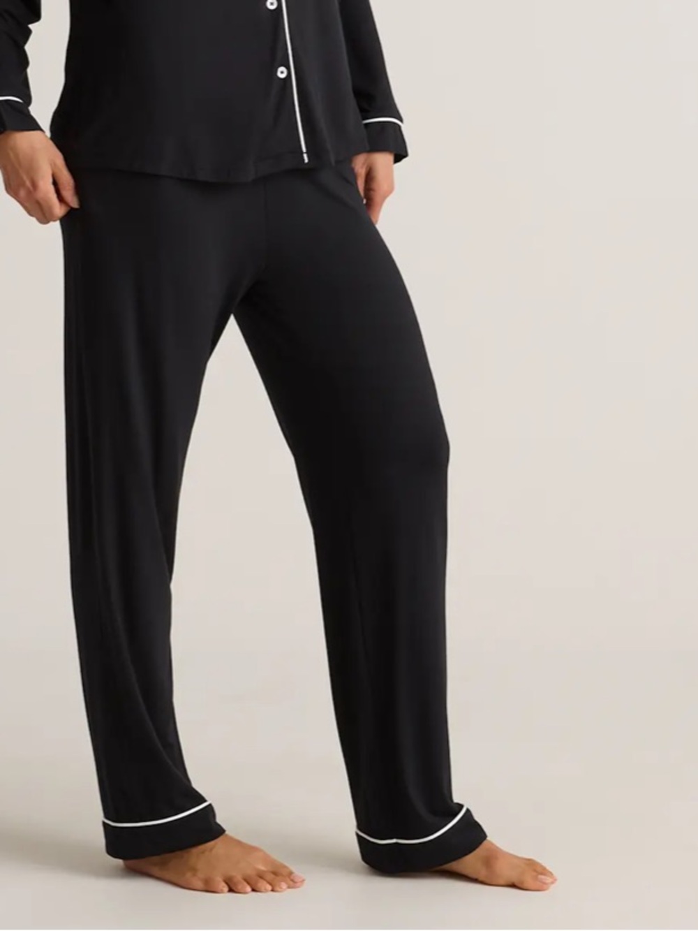 Quince Womens Bamboo Jersey Pajama Pants in True Black White Trim like New M - Picture 2 of 4